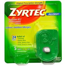 Zyrtec 24 Hour Allergy Relief Tablets 10MG 5 ea - OutpatientMD.com